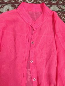 Bright Pink Sheer Button-Down Shirt