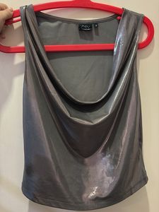 Sleek Metallic Cowl Neck Top