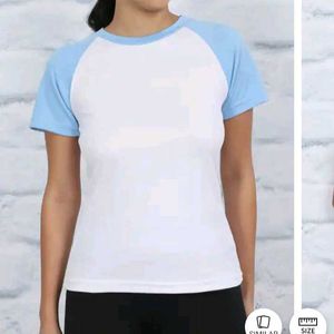 S size Stylish White &amp; Blue Raglan Tee