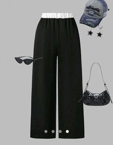 Navy Blue Wide Leg Track Pants