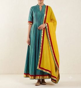 Graan Anarkali gown with Yellow Dupatta