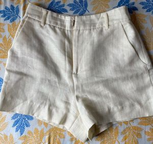 Cream Pinstripe High Waisted Shorts