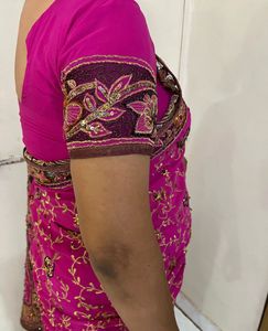 Vibrant Pink Embroidered Saree(blouse Aari work)