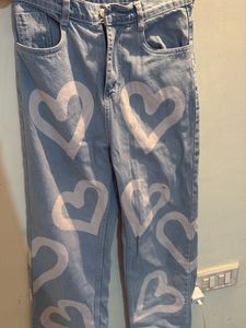 Light Wash Heart Print Jeans