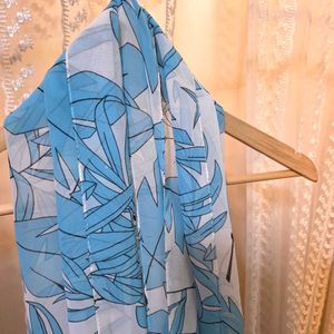 Blue Leaf Print Scarf