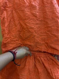 Orange Textured Tank Top &amp; Shorts Set