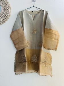 Golden Dual shade Shimmer tissue silk Sharara set