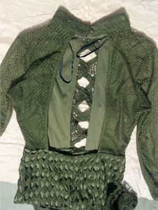 Olive Lace Cutout Midi Dress