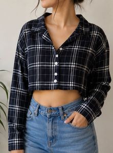 Plaid Cropped Button-Up Shirt