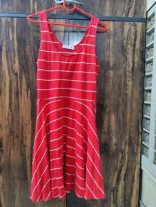 Red &amp; White Striped Sleeveless Mini Dress