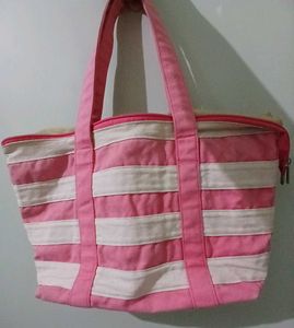 Pink &amp; White Striped Tote Bag
