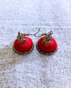 Red Silk Thread Jhumka Earrings