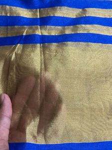 Royal Blue Saree with Gold Stripes