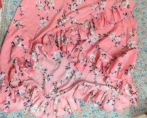Pink Floral Ruffle Hem Dress
