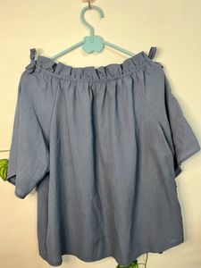 Off Shoulder Ruffled Blue Top