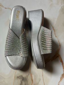 Sparkling Silver Wedge Sandals