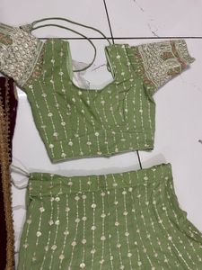 Green Embellished Lehenga Choli Set