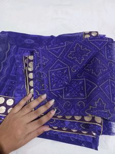 Purple Color Printed Saree With Lace