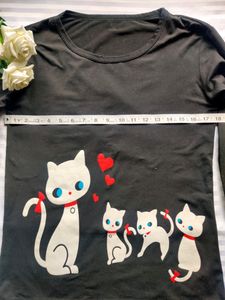 Black Kitty Printed Full Sleeve T-shirt Top