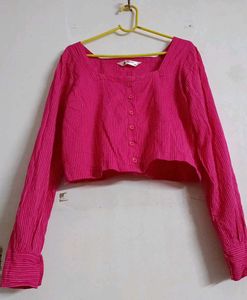 Pink Striped Square Neck Cropped Top