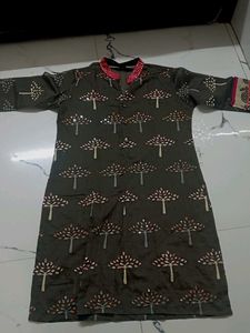 Olive Green Tree Print Kurta