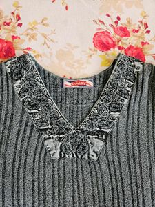 Grey Sweater with Embroidery details