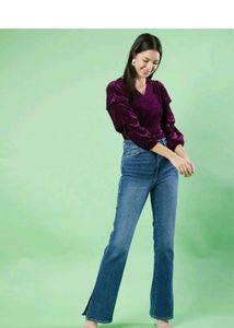 Purple Velvet Puff Sleeve Top