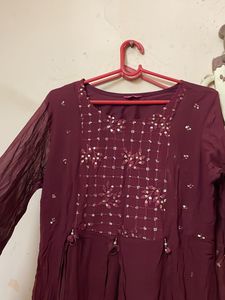 Maroon Embellished Anarkali Kurti