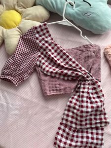 Gingham One-Shoulder Top
