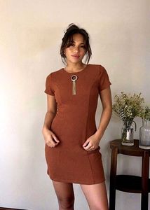 Chic Short Sleeve Dress with Metallic Detail