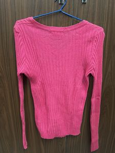Pink Knit V-Neck Top