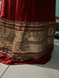 Red Silk Lehenga with Gold Border