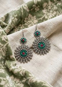 Vintage Floral Oxidised Earrings