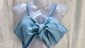 Cute Blue Bow Front Crop Top