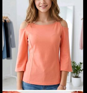 Coral Cold Shoulder Top