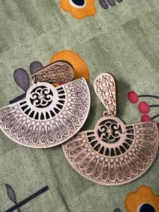 Wooden Owl &amp; Leaf Dangle Earrings