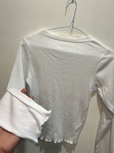 White Ribbed Long Sleeve Top
