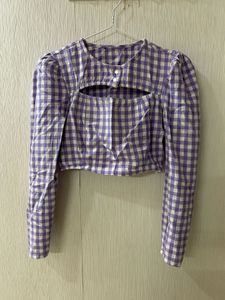 Gingham Cut-Out Cropped Top