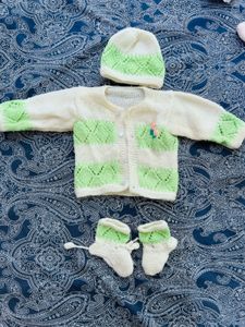 Baby Knit Sweater, Hat & Booties Set
