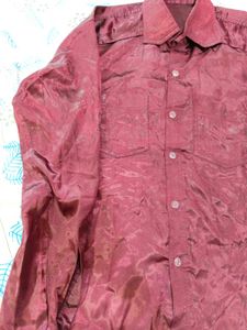 Men's Burgundy Textured Dress Shirt