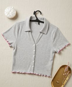 Westside New Cute Grey Collared Cropped Top