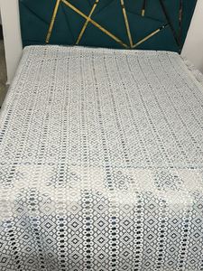 white lace crochet Bedsheet with pillow covers