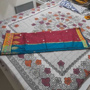 Elegant Blue &amp; Red Saree