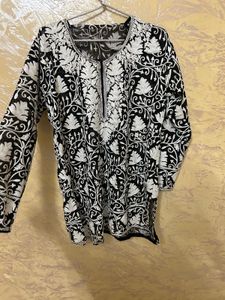 Kashmiri Elegant Black &amp; White Embroidered Ku