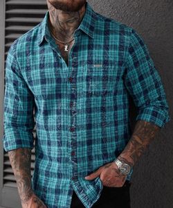 Men's Teal & Black Checked Casual Cotton Shirt (L)
