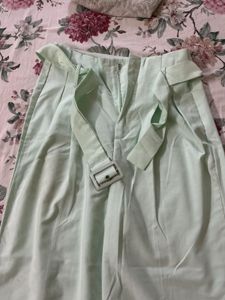 Light Green Wide Leg Pants with Belt