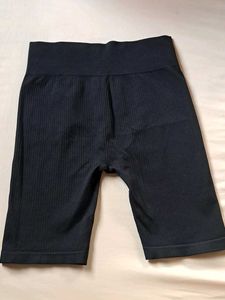 Black Ribbed Biker Shorts