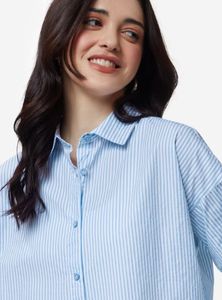 Oversized Blue Striped Cotton Shirt