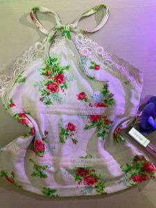 Floral Halter Neck Top with Lace Trim