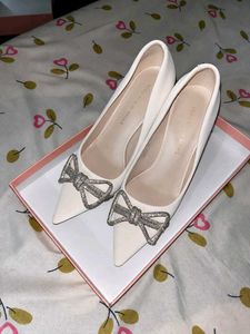 Elegant White Heels with Rhinestone Bow🤍🦢